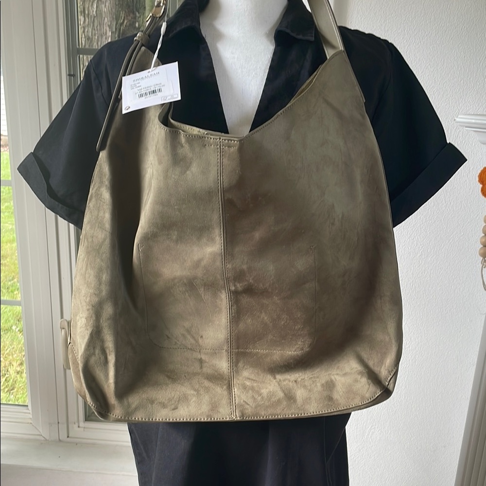 Suede Hobo Shoulder Bag - Olive Green